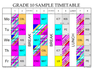 Senior School Grade 10 Sample Timetable